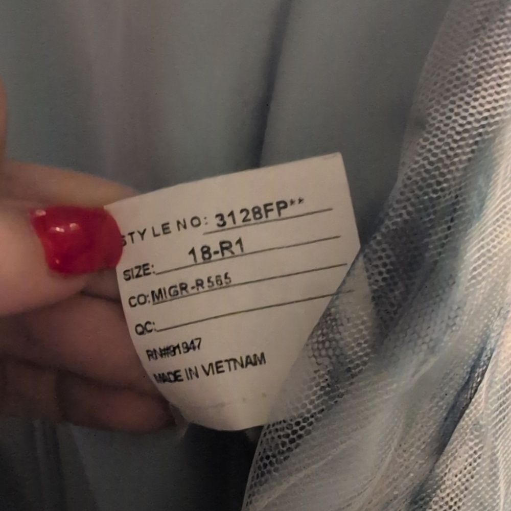 NWT Dessy Collection Tulle Floral Print Gown Maxi Dress Blue Mist Garden Size 18 - Picture 7 of 12